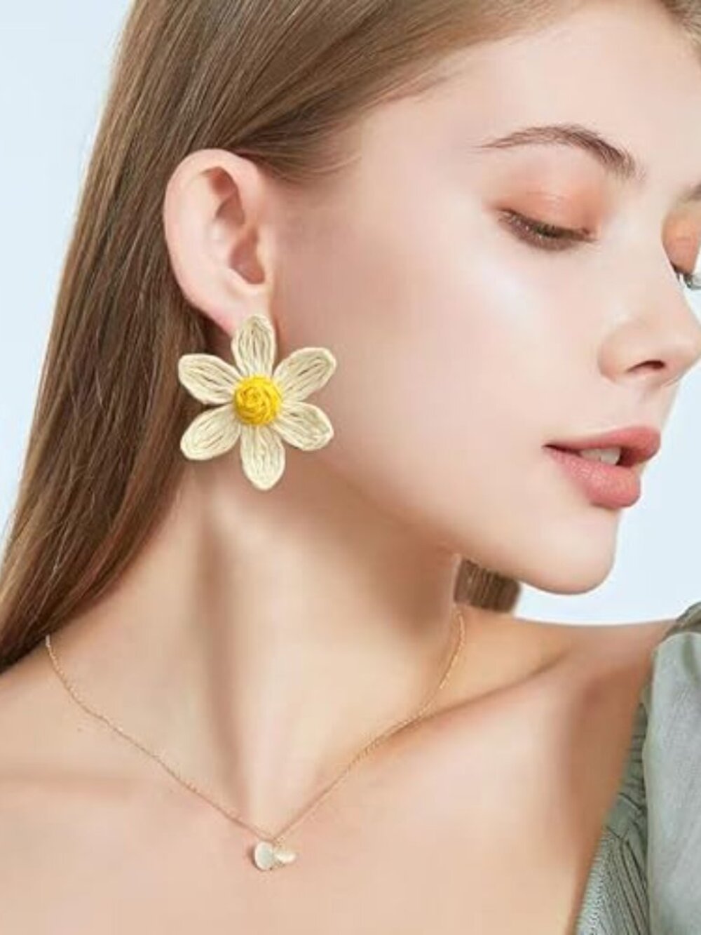 Rattan Ears for Women Statement Boho Raffia Straw Wrapped Flower Dropā